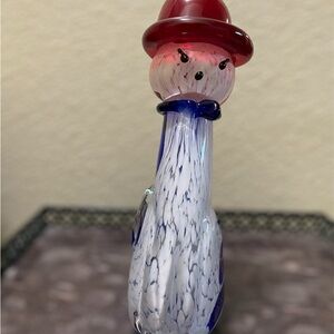 Rare Vtg Murano Hand Blown Cat Figurine, Red White & Blow Art Glass Cat Statue